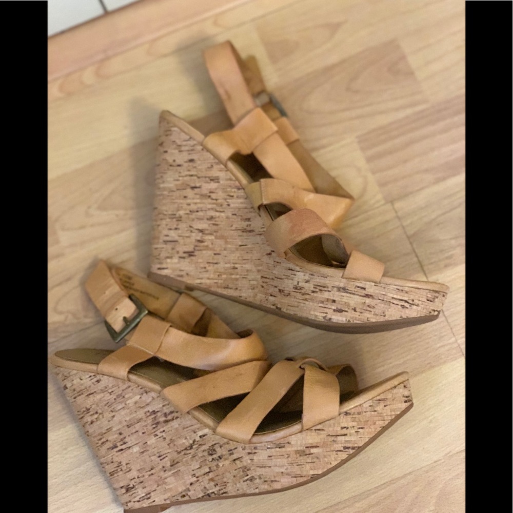 Me Too tan platform wedge sandals